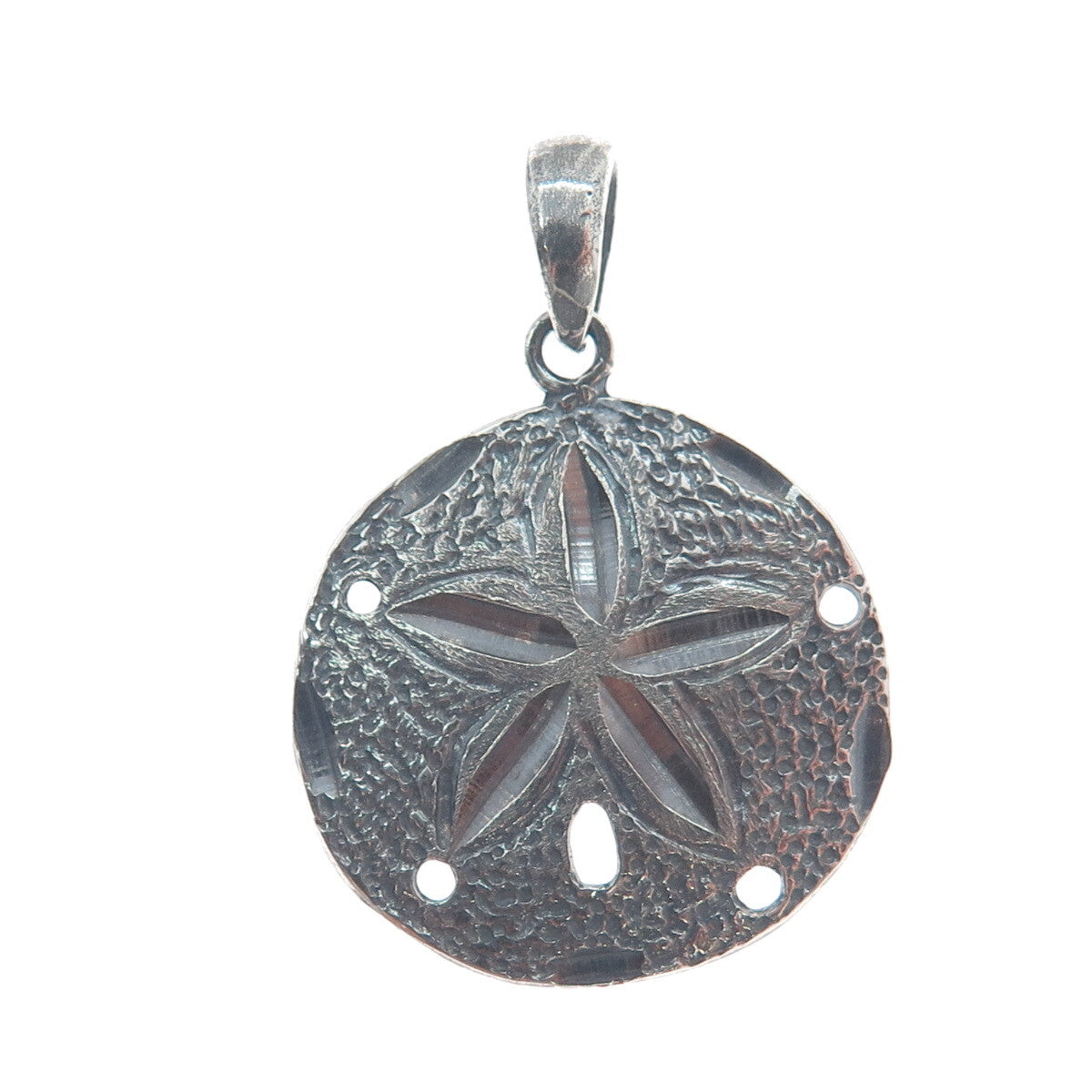 925 Sterling Silver Vintage Sand Dollar Oxidized Round Pendant