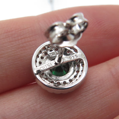 925 Sterling Silver Round-Cut Green & White C Z Stud Earrings