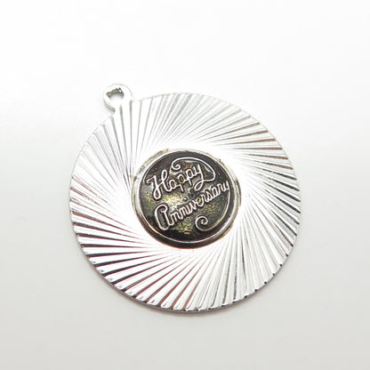 925 Sterling Silver Vintage "Happy Anniversary" Ribbed Pendant