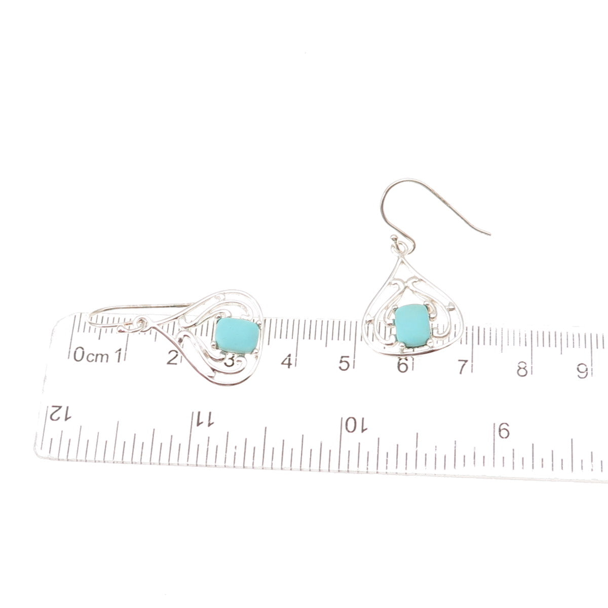 Felicia Design 925 Sterling Silver Real Tyrone Turquoise Dangle Earrings