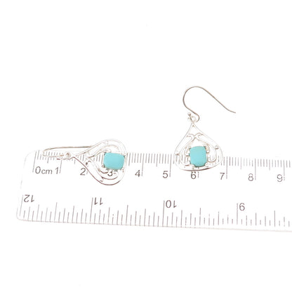 Felicia Design 925 Sterling Silver Real Tyrone Turquoise Dangle Earrings