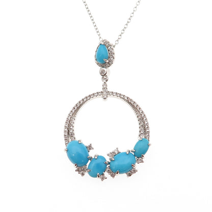 925 Sterling Silver Real Turquoise White Topaz Crescent Cable Chain Necklace 20"