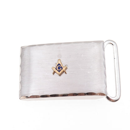 Anson Sterling Silver 2-Tone Antique Art Deco Enamel Masonic Symbol Belt Buckle