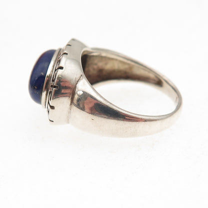 925 Sterling Silver Vintage Real Lapis Greek Key Oxidized Ring Size 6
