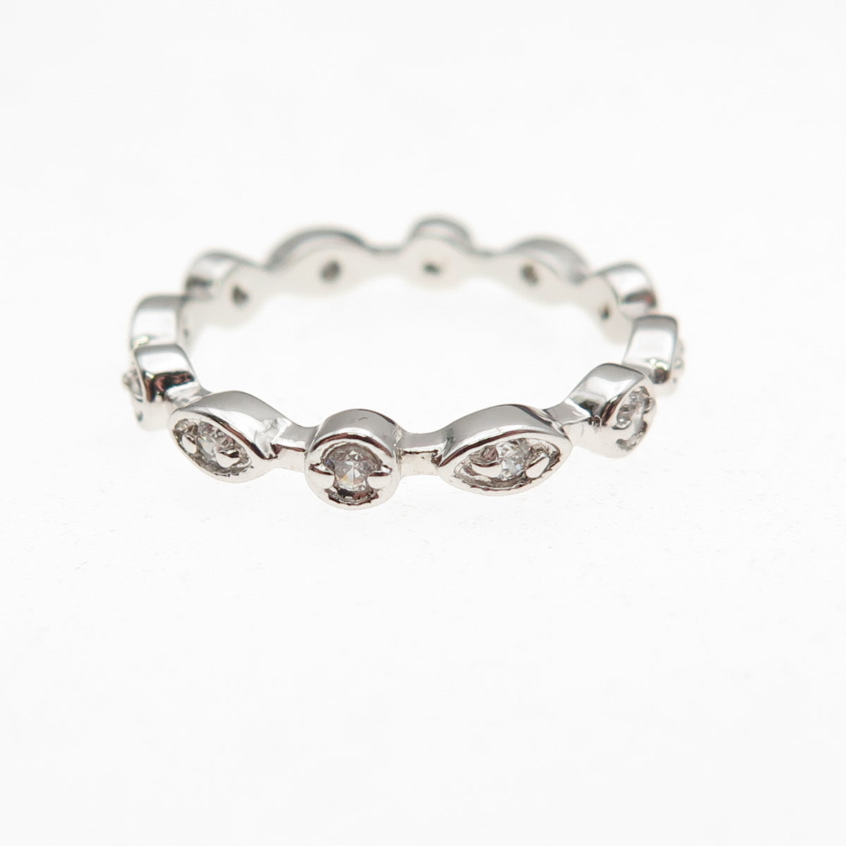 925 Sterling Silver Round-Cut C Z All Around Band Ring Size 5.75