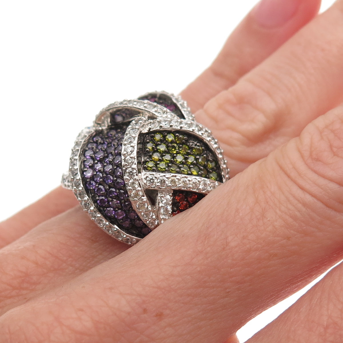 Jacmel Mauritius 925 Sterling Silver Round-Cut Multi-Color C Z Ring Size 6.25