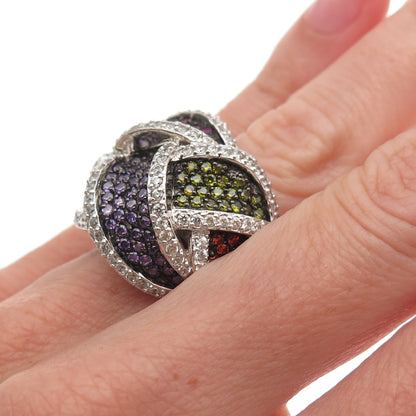 Jacmel Mauritius 925 Sterling Silver Round-Cut Multi-Color C Z Ring Size 6.25