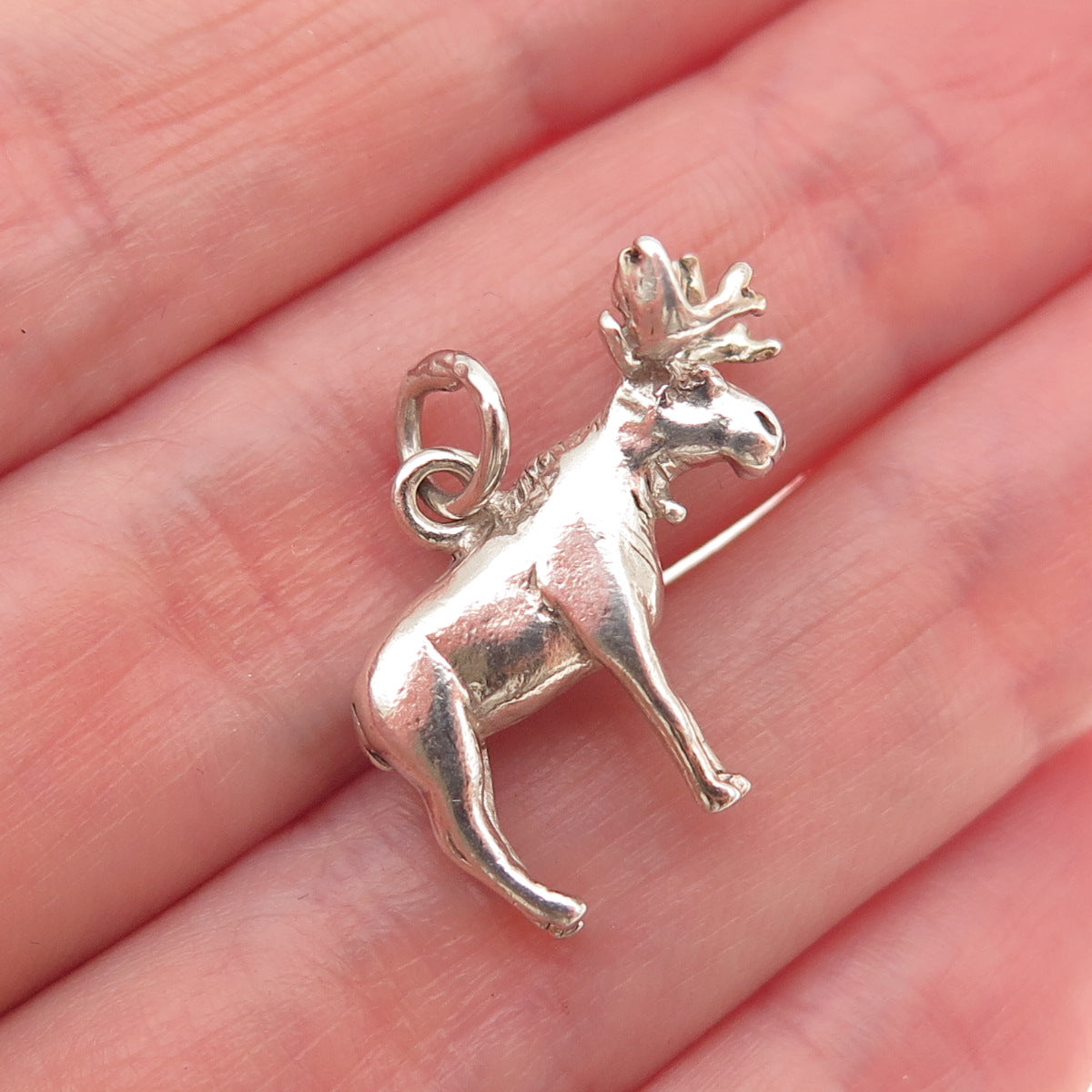 925 Sterling Silver Vintage Moose 3D Mini Charm Pendant
