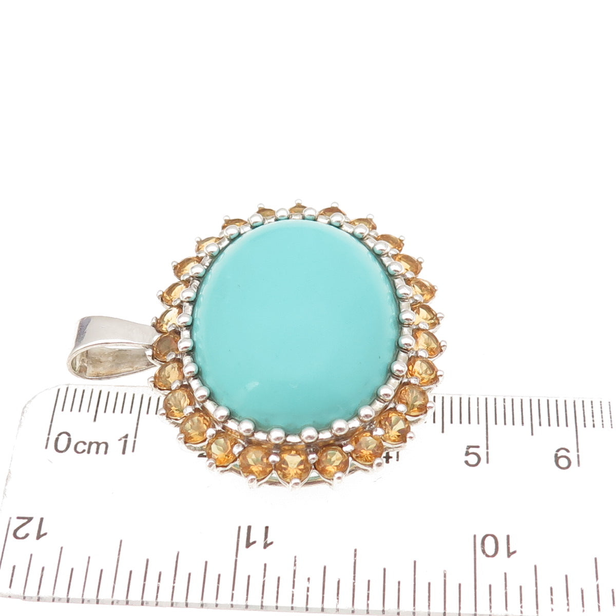 Collins Fine Jewelry 925 Sterling Silver Vintage Real Turquoise Citrine Pendant