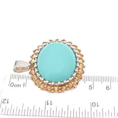 Collins Fine Jewelry 925 Sterling Silver Vintage Real Turquoise Citrine Pendant