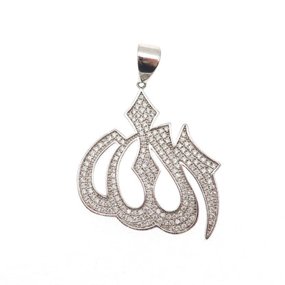 925 Sterling Silver Round-Cut C Z Allah Islamic Charm Pendant