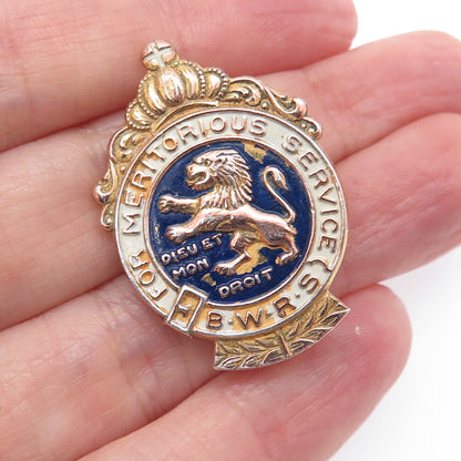925 Sterling Gold Plated Antique WWII Enamel British War Relief Society Brooch