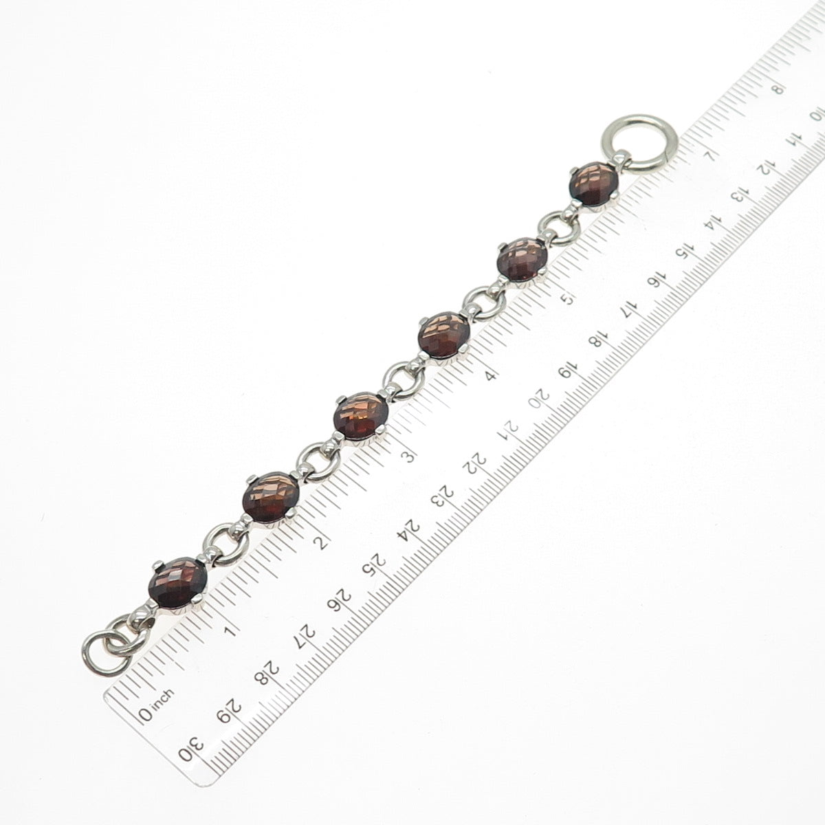 JORG HAMMER 925 Sterling Silver Vintage Smoky C Z Station Link Bracelet 6.5"