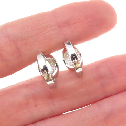 925 Sterling Silver Round-Cut C Z Hoop Earrings