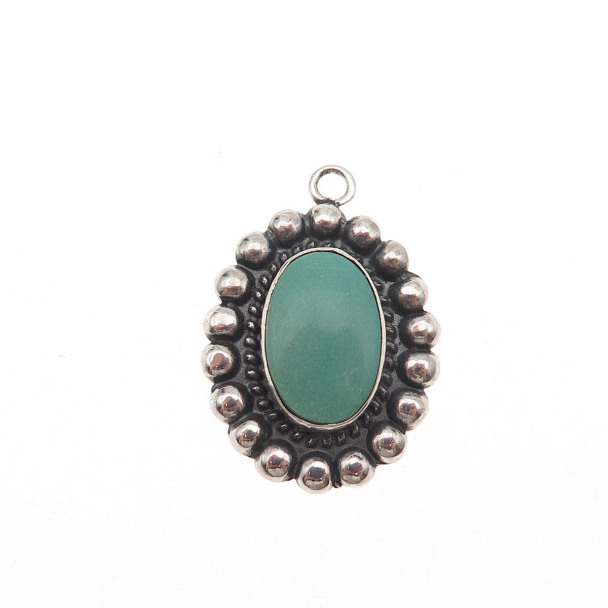 Old Pawn Sterling Silver Vintage Turquoise Floral Beaded Tribal Charm Pendant