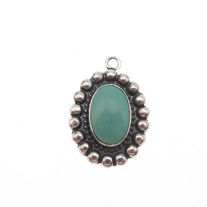 Old Pawn Sterling Silver Vintage Turquoise Floral Beaded Tribal Charm Pendant