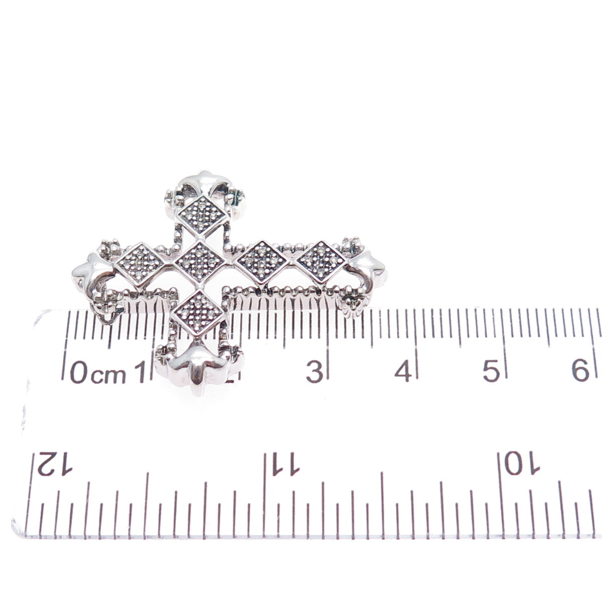 JANE SEYMOUR 925 Sterling Silver Real Diamond Cross Fleur de Lis Slide Pendant