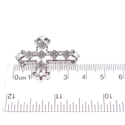 JANE SEYMOUR 925 Sterling Silver Real Diamond Cross Fleur de Lis Slide Pendant