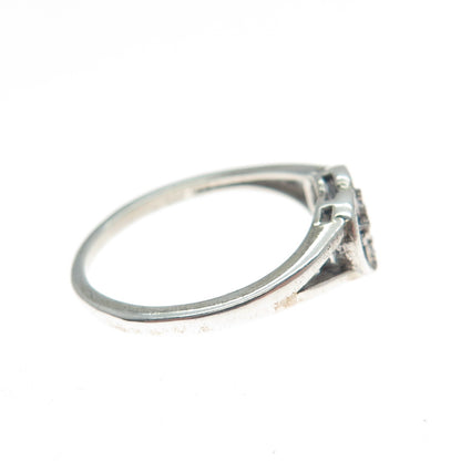 925 Sterling Silver Round-Cut C Z Heart Cross Ring Size 4.25