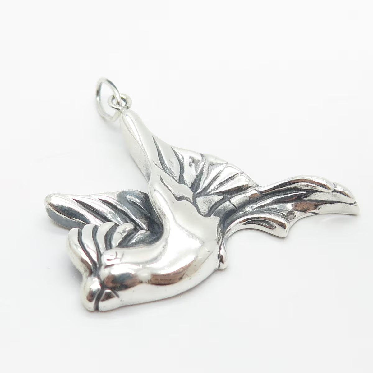 925 Sterling Silver Vintage Flying Parrot Bird Pendant