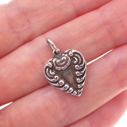 925 Sterling Silver Antique Art Deco Engraved Chatelaine Heart Charm Pendant