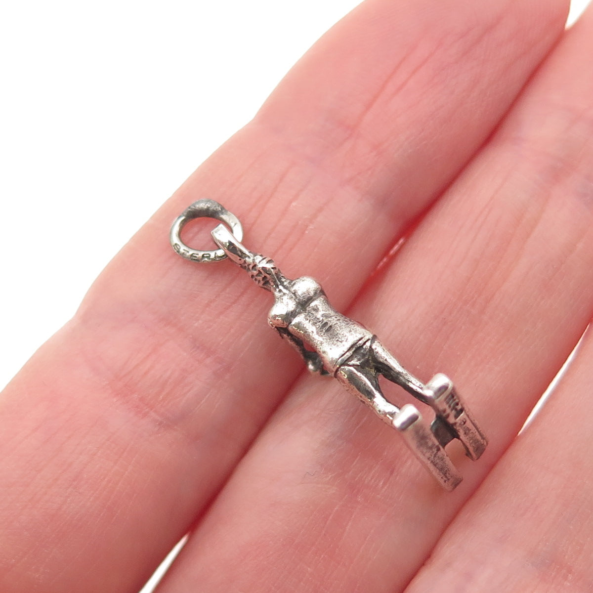 BEAU 925 Sterling Silver Vintage Female Water Skier Oxidized 3D Charm Pendant