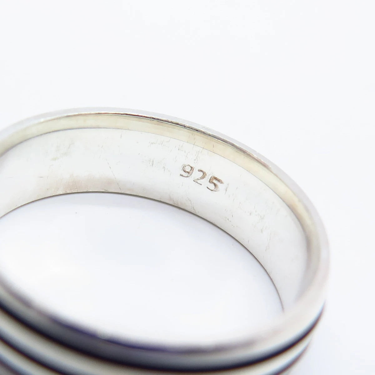 925 Sterling Silver Vintage Enamel Striped Band Ring Size 9.75