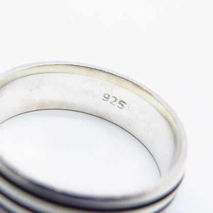 925 Sterling Silver Vintage Enamel Striped Band Ring Size 9.75