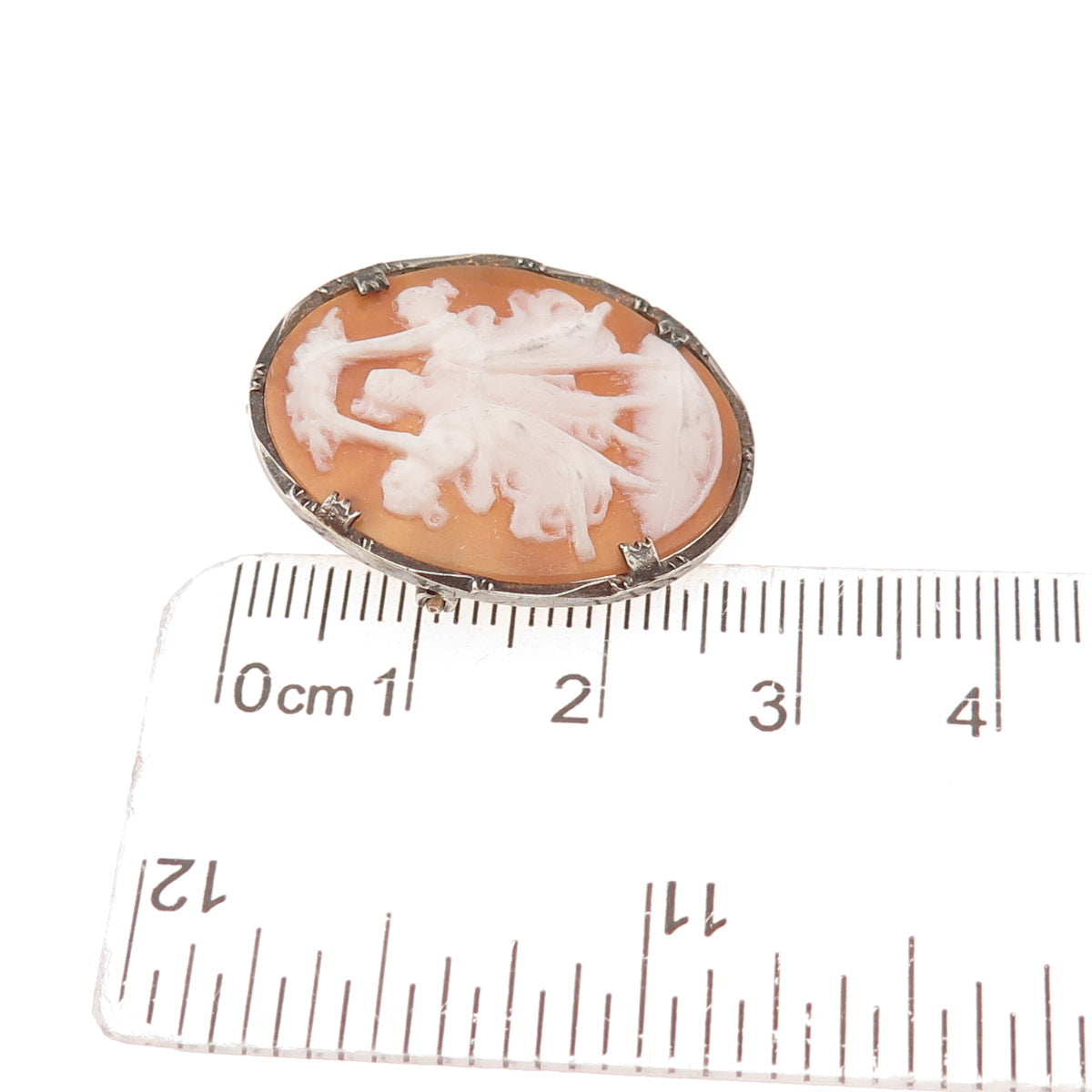 800 Silver Antique Art Deco Real MOP Carved Muses Cameo Pin Brooch / Pendant
