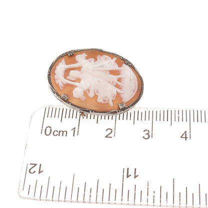 800 Silver Antique Art Deco Real MOP Carved Muses Cameo Pin Brooch / Pendant