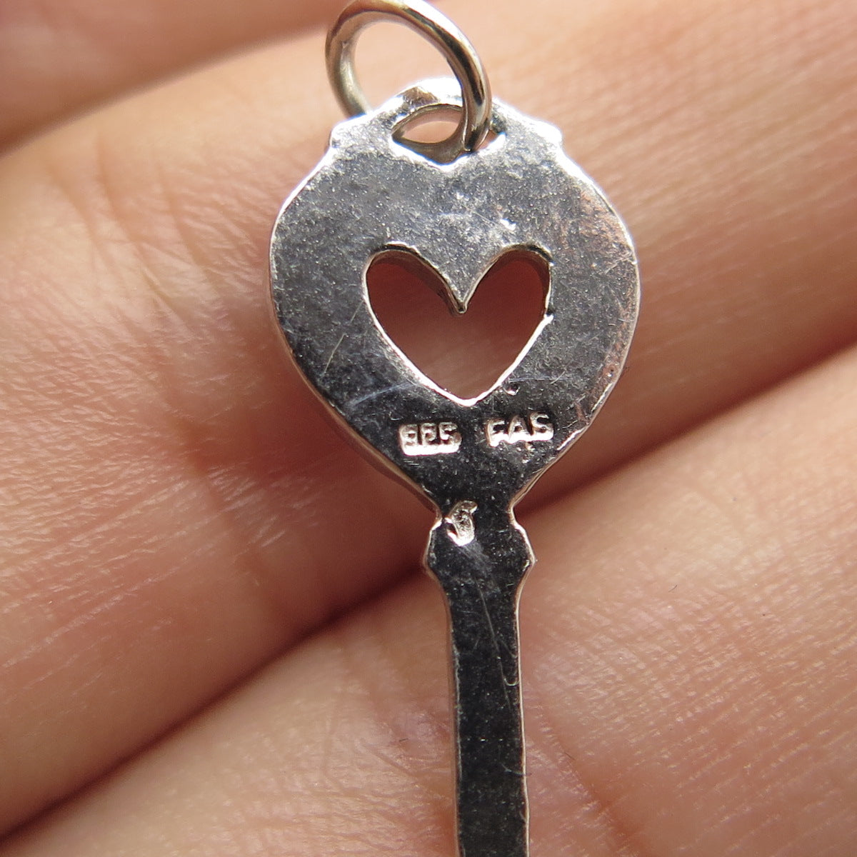 925 Sterling Silver Real Diamond Accent Heart Key Pendant