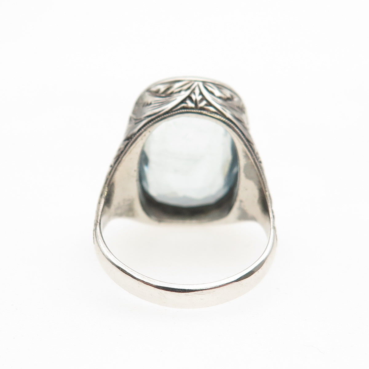 925 Sterling Antique Art Deco Real Diamond & Aquamarine Oxidized Ring Size 6.5