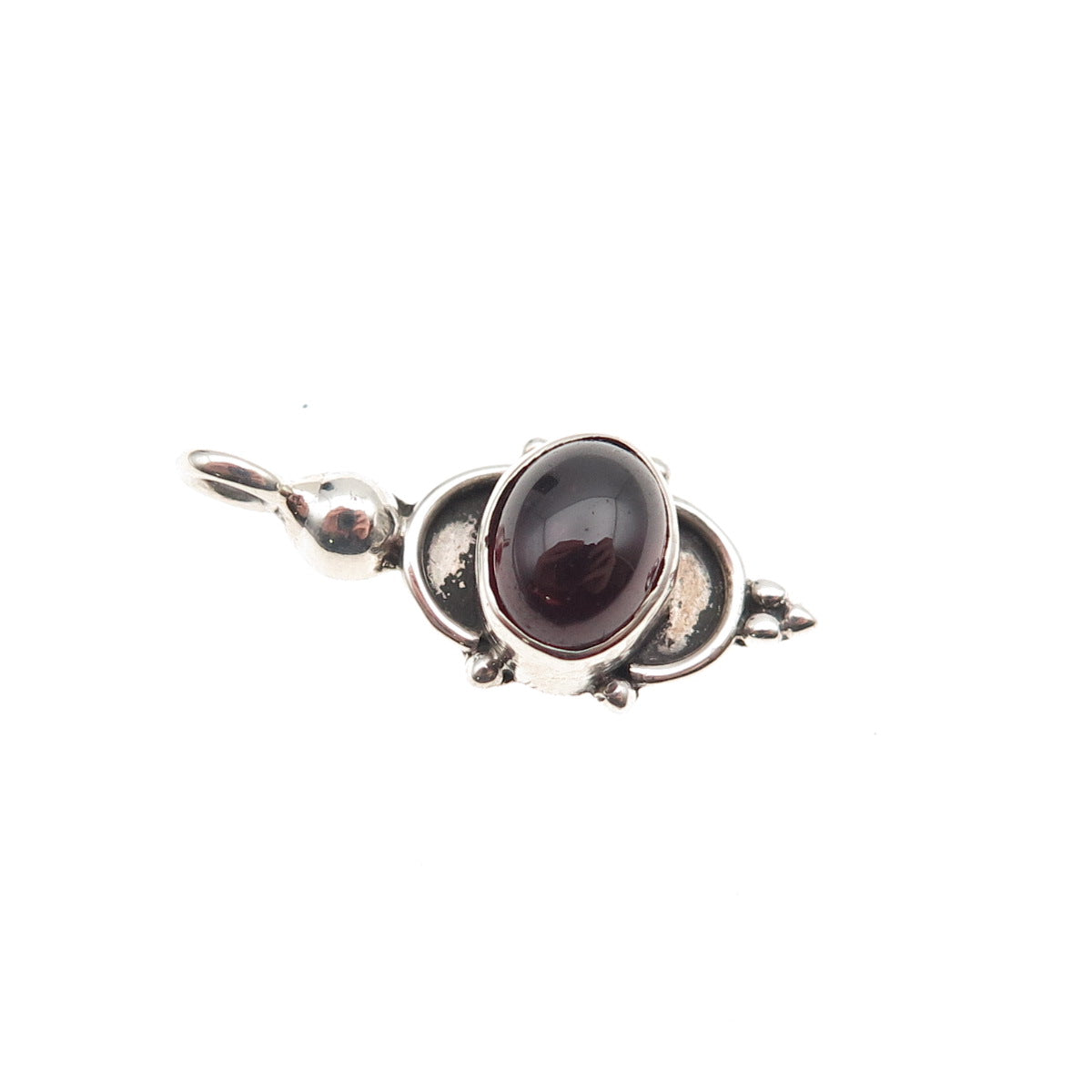 925 Sterling Silver Vintage Real Red Garnet Oxidized Mini Charm Pendant