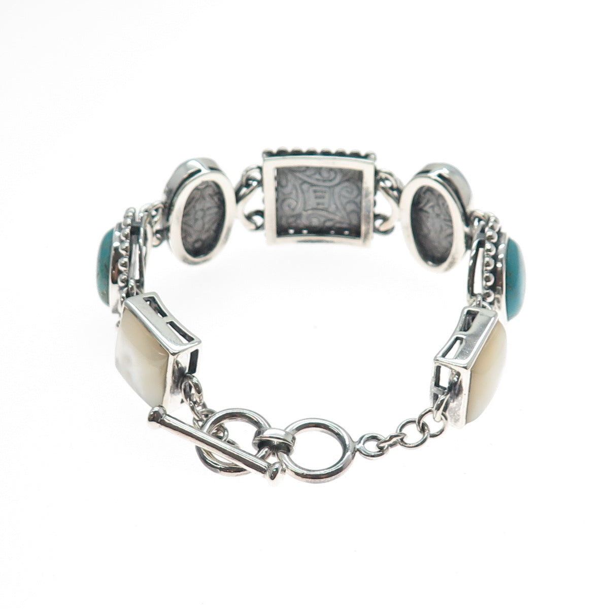 WHITNEY KELLY Sterling Silver Vintage Agate Turquoise Lapis MOP Bracelet 7-7.25"