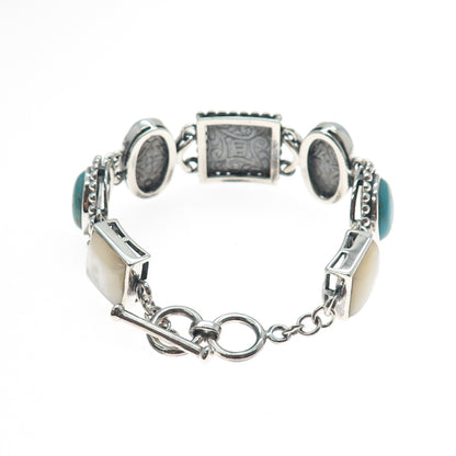 WHITNEY KELLY Sterling Silver Vintage Agate Turquoise Lapis MOP Bracelet 7-7.25"