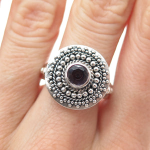BC Silver Ned Bowman Sterling Vintage Real Amethyst Beaded Oxidized Ring Size 9