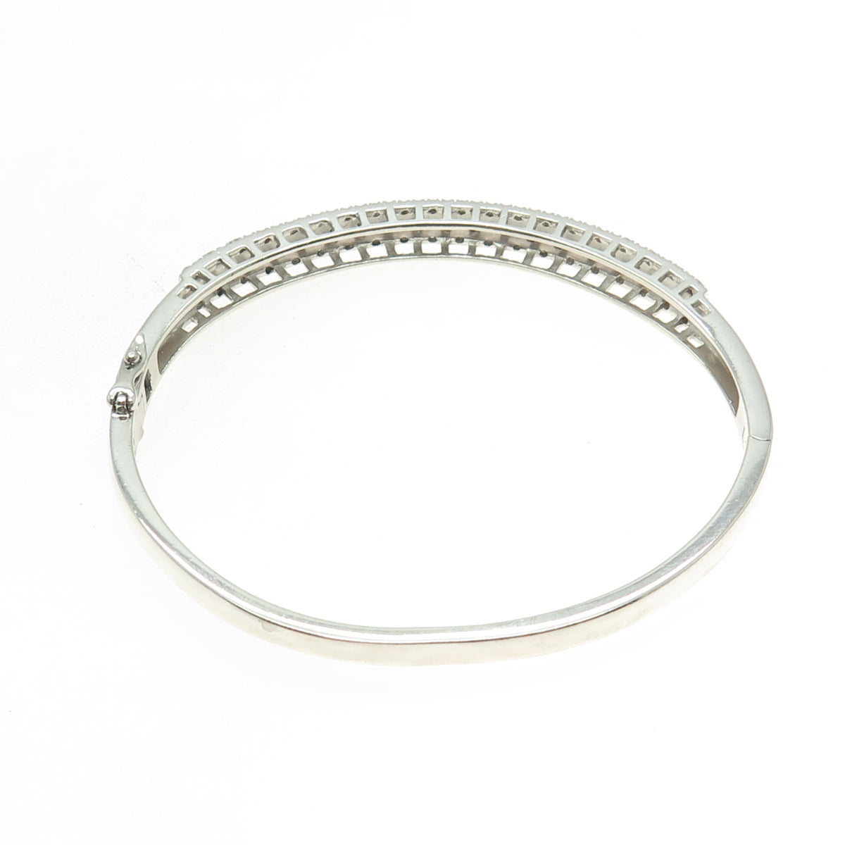 925 Sterling Silver Real Round-Cut Diamond Bangle Bracelet 7.25"