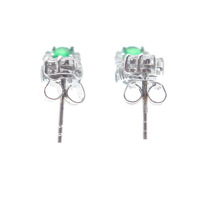 925 Sterling Silver Oval-Cut Green & Round-Cut White C Z Dangle Earrings