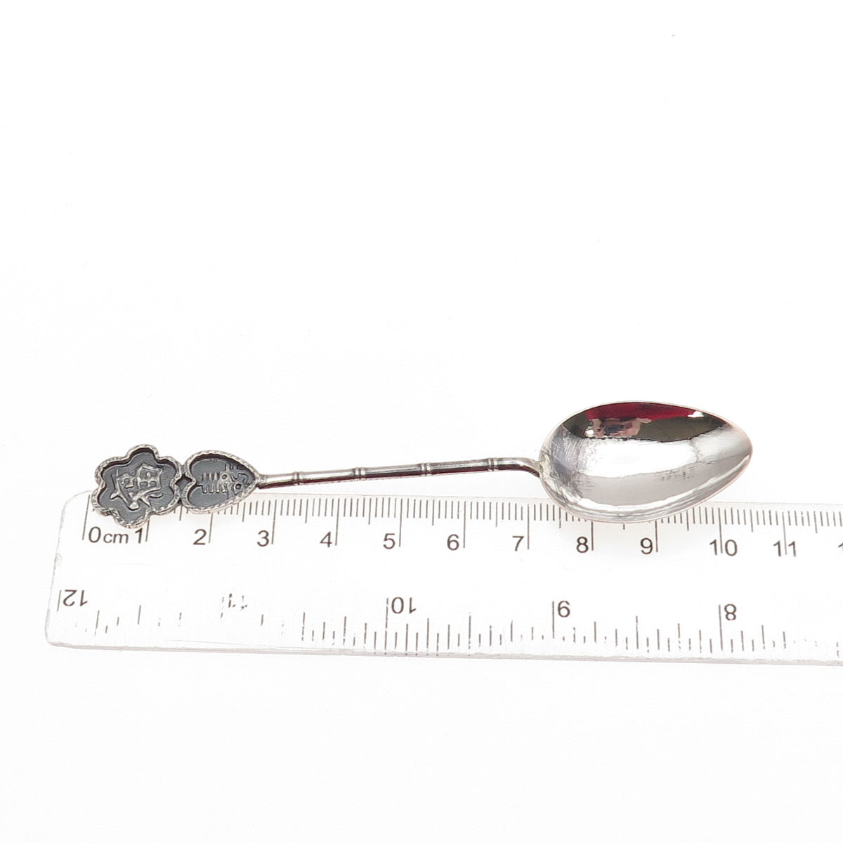 925 Sterling Silver Antique Chinese Fortune & Longevity Bamboo Coffee Spoon