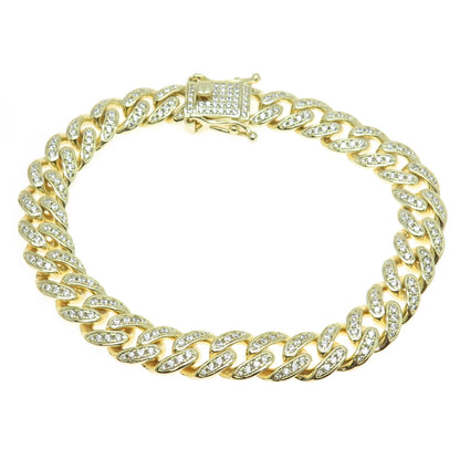 925 Sterling Silver Gold Plated Round-Cut C Z Cuban Link Bracelet 8.5"