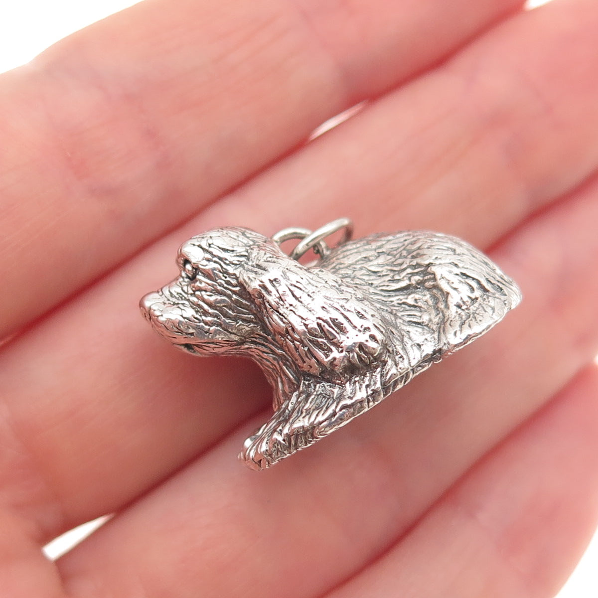 925 Sterling Silver Vintage English Cocker Spaniel Dog Hollow 3D Charm Pendant