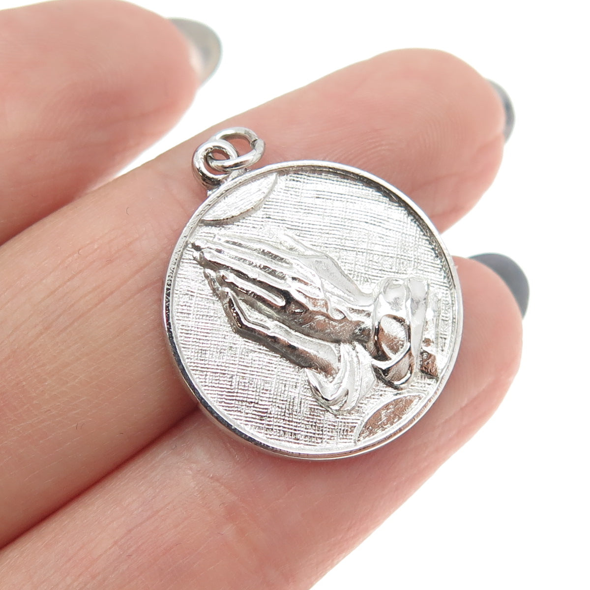 925 Sterling Silver Antique Art Deco Hands In Prayer Charm Pendant