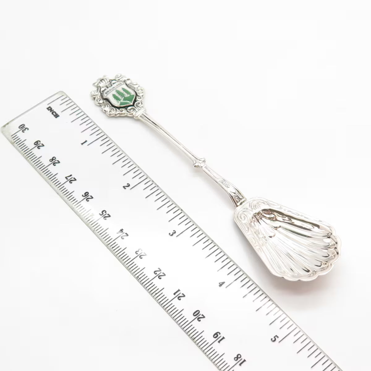 800 Silver Reu Vintage Enamel Tree "Braunlage" Ribbed Spoon
