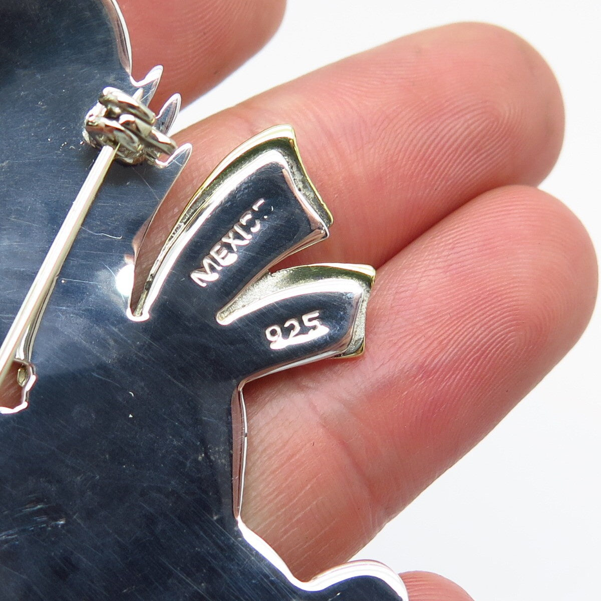 925 Sterling Silver 2-Tone Vintage Mexico Cat / Kitty Pin Brooch