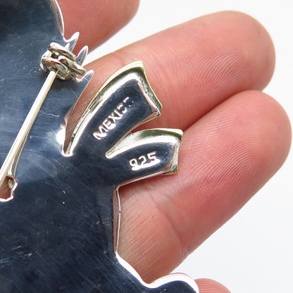 925 Sterling Silver 2-Tone Vintage Mexico Cat / Kitty Pin Brooch