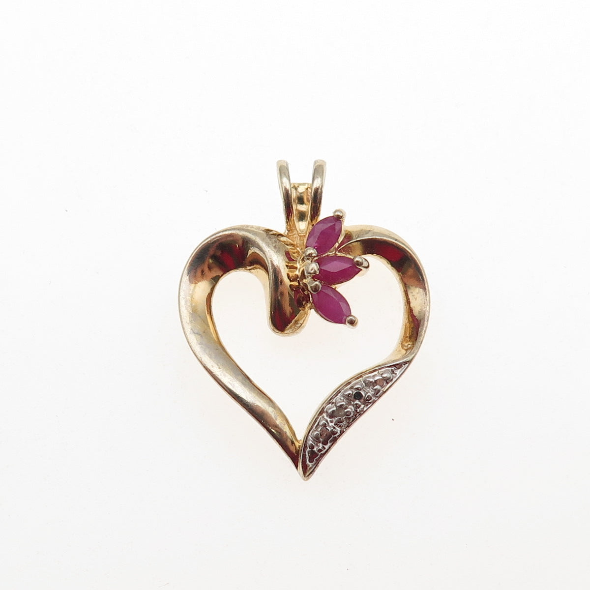 Ross Simons Sterling Silver Gold Plated Real Diamond & Ruby Heart Charm Pendant