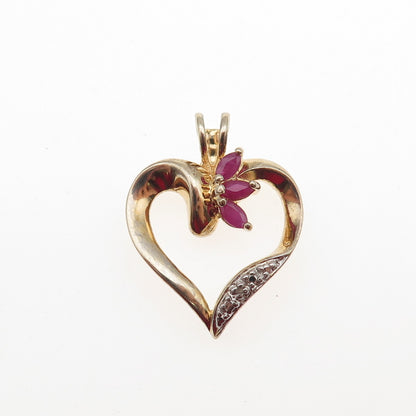 Ross Simons Sterling Silver Gold Plated Real Diamond & Ruby Heart Charm Pendant