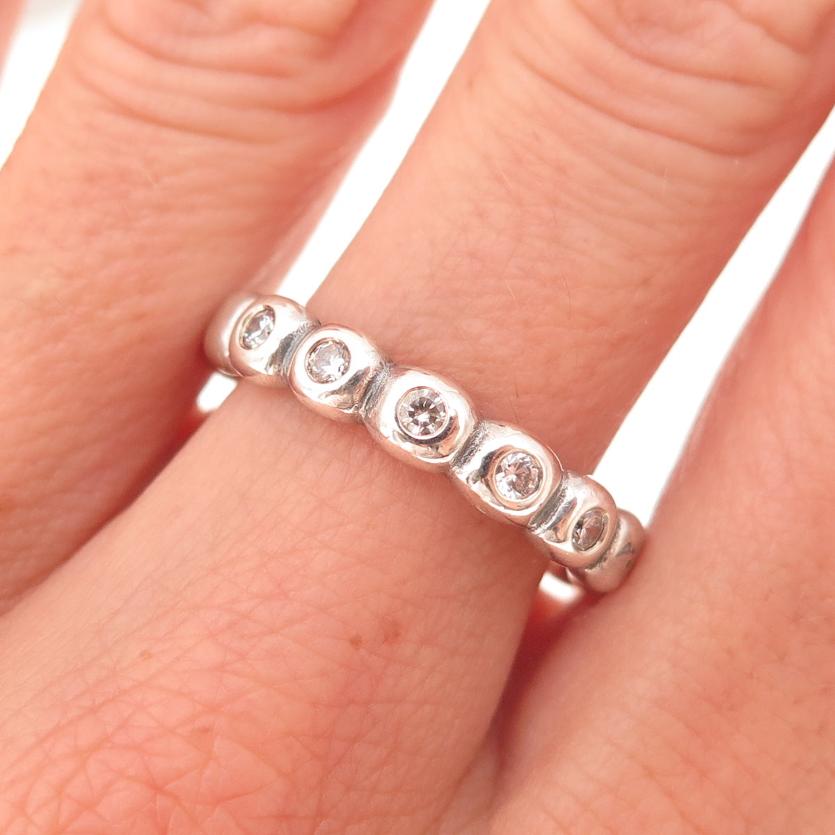 Pandora 925 Sterling Silver Round-Cut C Z Hope Bubble Band Ring Size 8