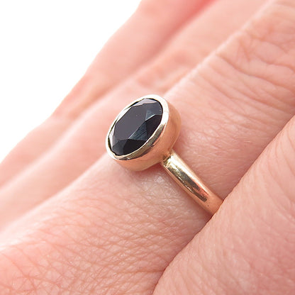 SAI 925 Sterling Silver Rose Gold Plated Vintage Real Black Spinel Ring Size 8