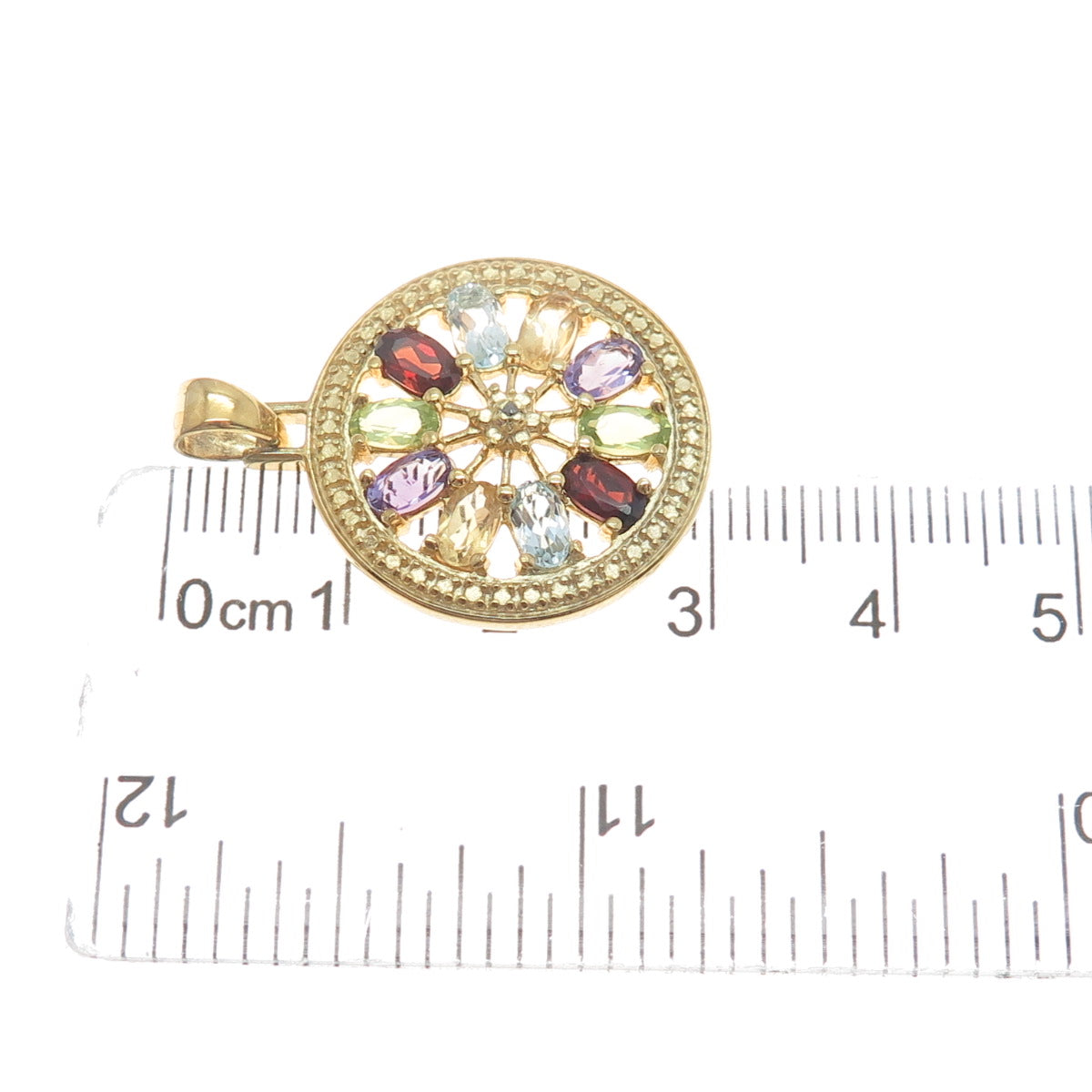 ROSS SIMONS 925 Sterling Gold Plated Real Diamond Accent Multi-Color Gem Pendant
